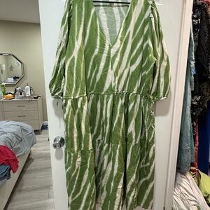 H&M Green and White Maxi Dress